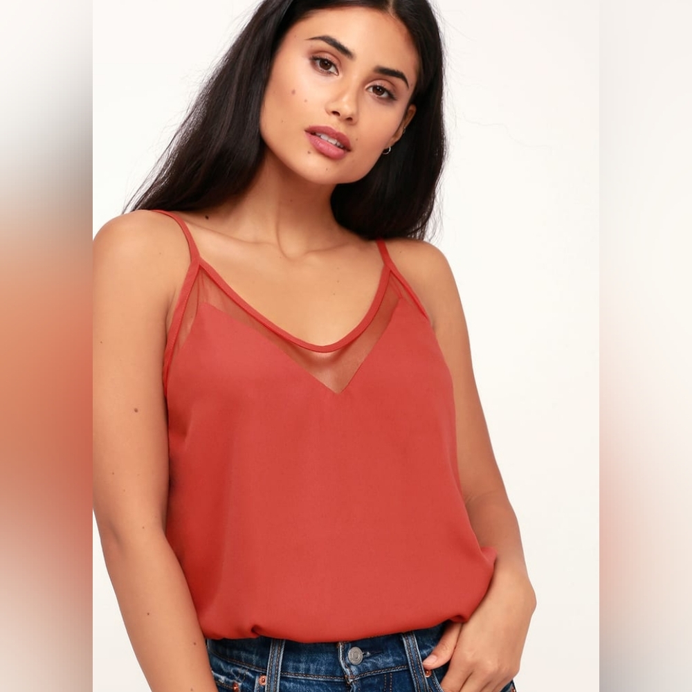 Lulu's Rust Orange Mesh Tank Top Small